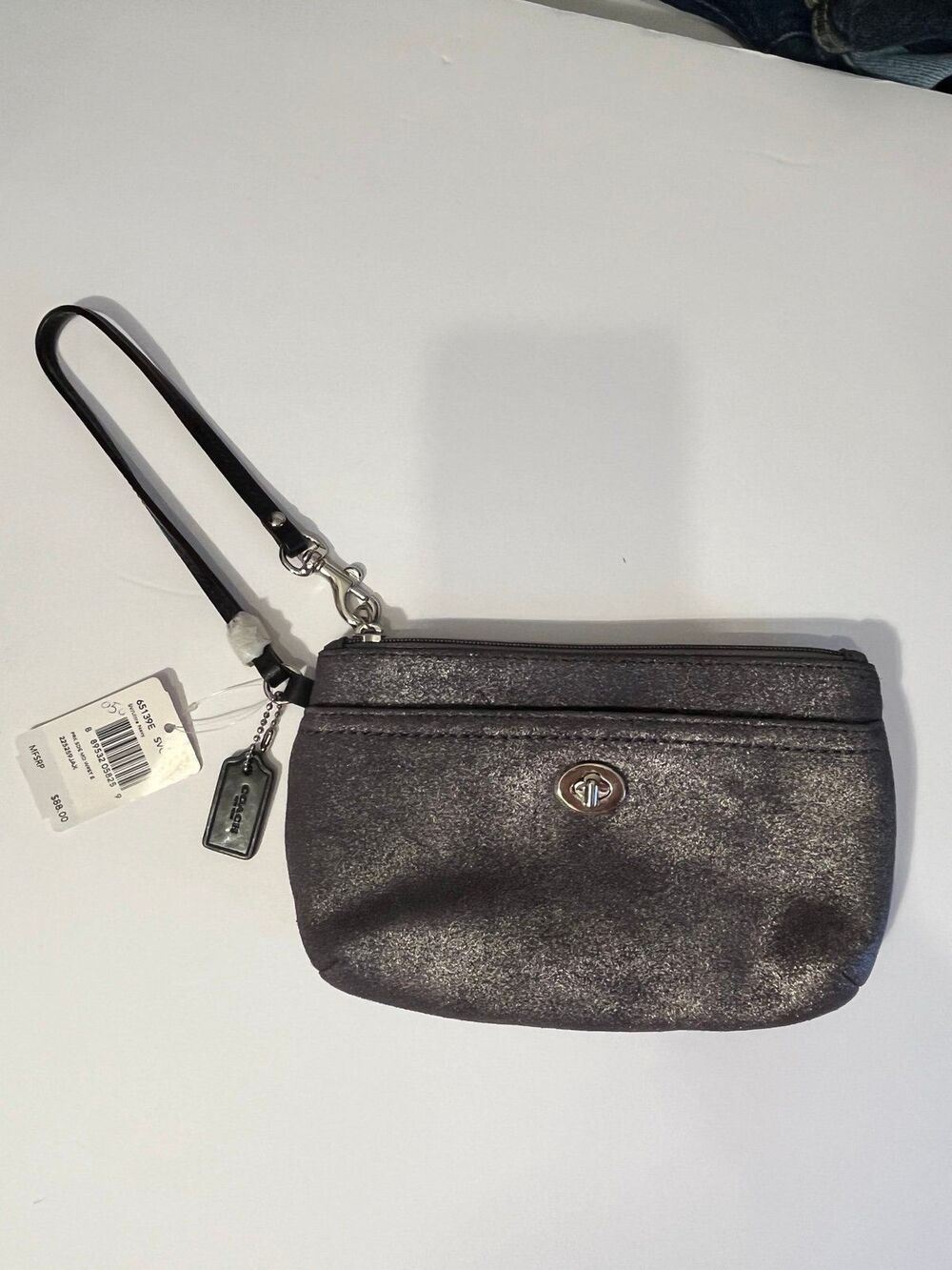 Coach Wristlet NWT Navy/Charcoal Metallic Turn Lock Closure